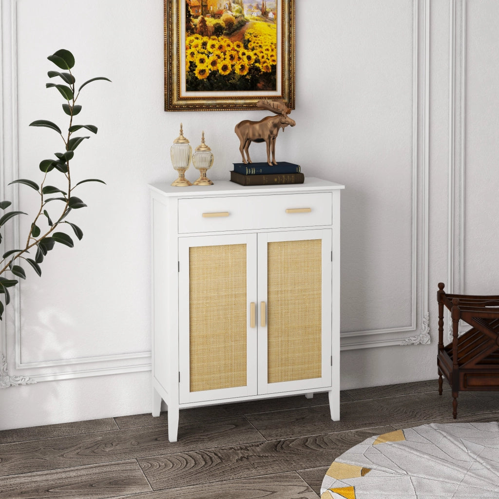 Scarpiera con 2 ante e cassetto effetto cannage ¨C zephmum ¨C bianco 80x35x110 cm