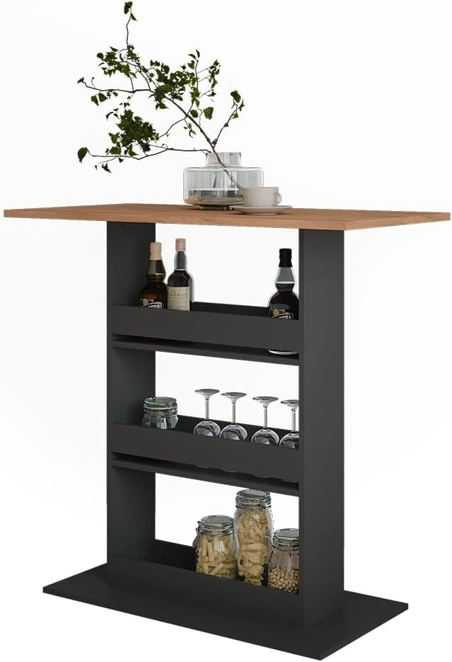 Tavolo da bar Repose, Quercia dorata/antracite, 110 x 55 cm, con scaffale aperto per riporre utensili da cucina