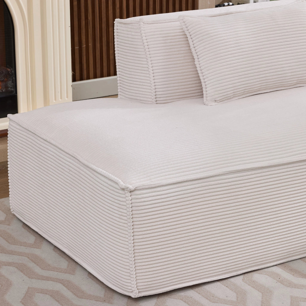 Divano Diritto 235 cm con 2 Cuscini, Design Semplice, per Soggiorno Piccolo, in Poliestere Imbottito, Beige