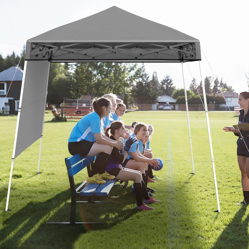 Gazebo Pop-up da Esterno 182 x 182 cm, Gazebo Pieghevole con 1 Parete Laterale, Gambe Inclinabili Regolabili e 4 Picchetti, Tendone Impermeabile per Feste, Campeggio e Picnic (Grigio)