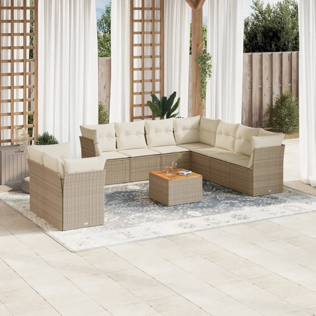 Set Divano da Giardino 10 pz con Cuscini Beige in Polyrattan 3223713