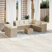 Set Divano da Giardino 10 pz con Cuscini Beige in Polyrattan 3223713