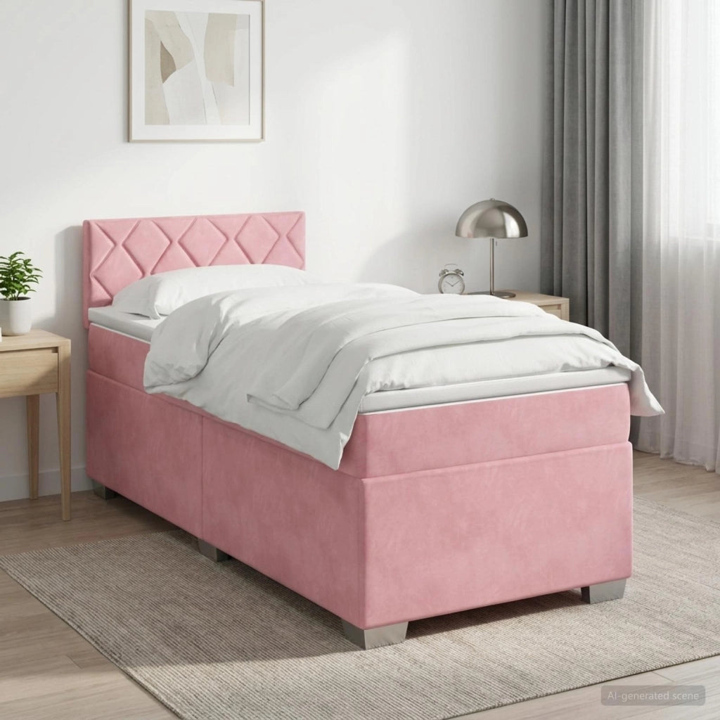 Letto box spring con materasso Rosa 90 x 200 cm Velluto 3450649
