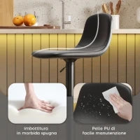 Set 2 Sgabelli da Bar con Schienale e Poggiapiedi, Altezza Regolabile, Pelle PU e Imbottitura, Nero
