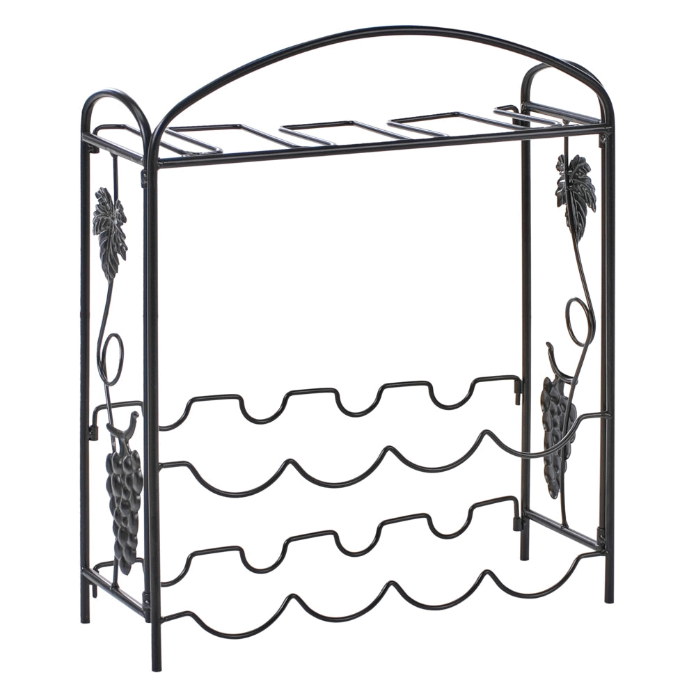 Portabottiglie in metallo nero verniciato 50 x 42 x 15 cm per bottiglie e bicchieri di vino Cucina Sala da pranzo Home Decor