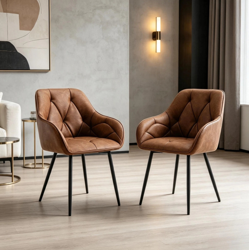 Set di 2 sedie da pranzo con braccioli in ecopelle marrone