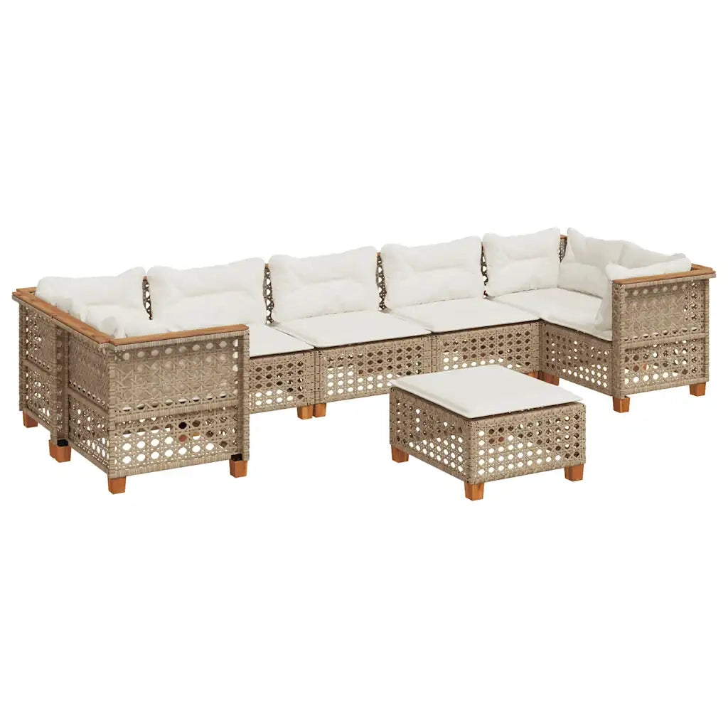 Set Divano da Giardino 8 pz con Cuscini Beige in Polyrattan
