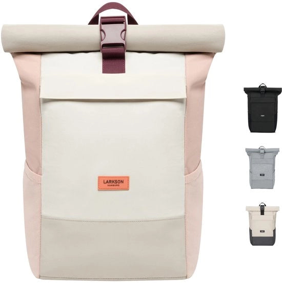 Borsa da Spalla Donne Uomini Beige Rosa - Nr. 4 - Borsa a Rolltop con Tasca per Laptop per Università, Lavoro e Bicicletta - Grande Borsa da Viaggio - Impermeabile