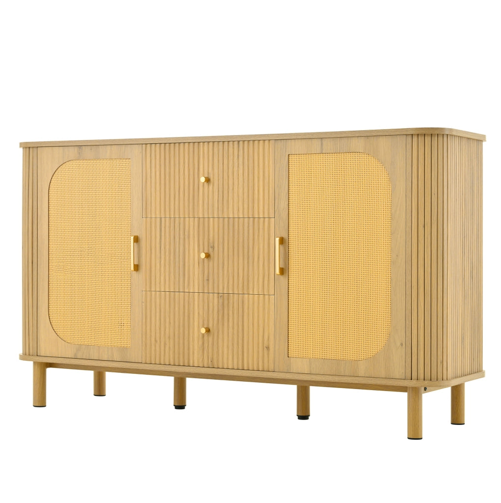 Credenza moderna 140 cm con ante in rattan e cassetti