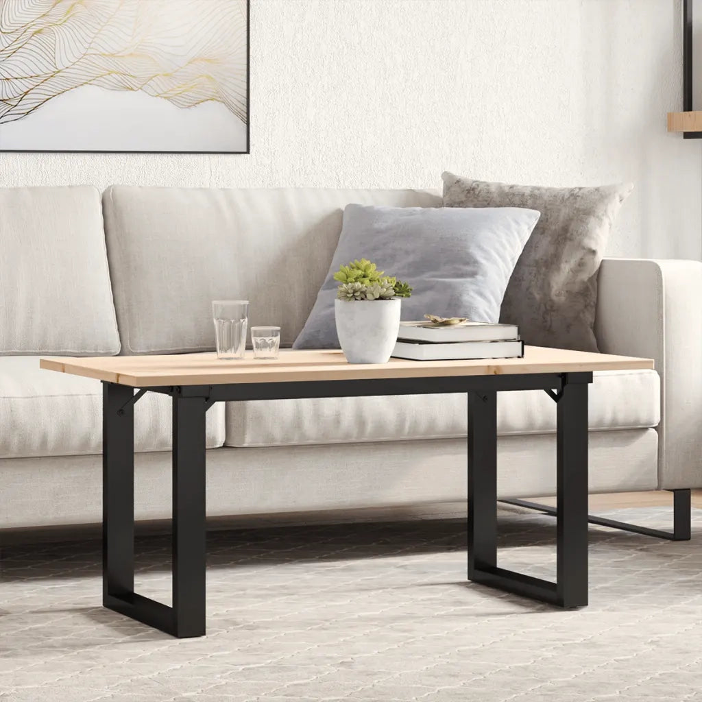 Tavolino Salotto Telaio a O 100x50x45cm Legno Pino e Acciaio