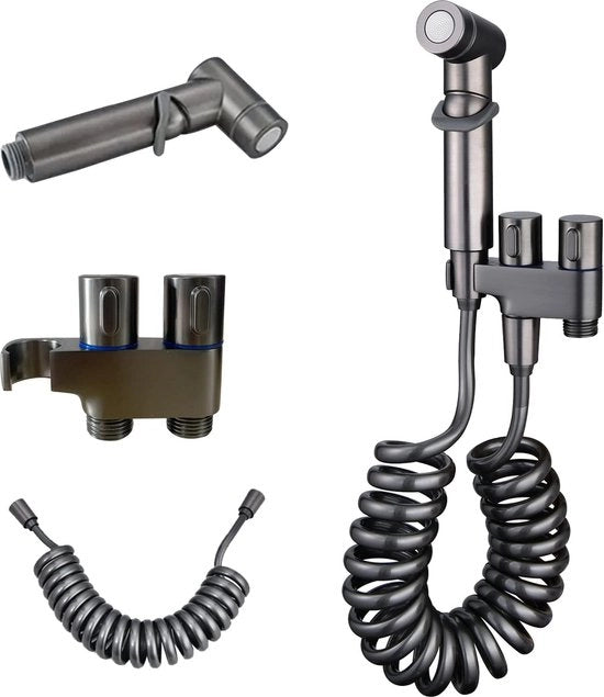Set di Bidet – Shattaf con Sostegno – Tubo Lungo – Facile da Montare – Per Installazione a Parete – Soluzione Completa per l'Idromassaggio - Nero
