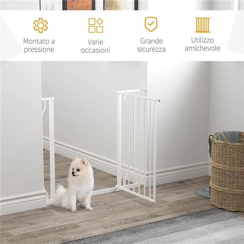 CANCELLETTO PER CANI A LARGHEZZA REGOLABILE CON DOPPIO BLOCCO, IN ACCIAIO E ABS, 76X75-95 CM, BIANCO