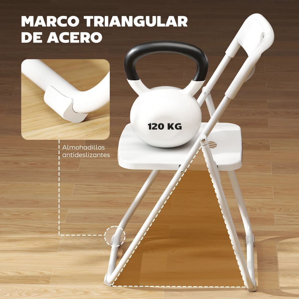 Set 6 Sedie Pieghevoli ¨C Zephmum ¨C Plastica Struttura in Acciaio Respaldo Curvo 48.5x47x75 cm Bianco