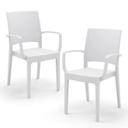 Set 2 sedie con braccioli in polipropilene FLORA, MADE IN ITALY, impilabile, resistente ai raggi UV, design moderno, ideale per interno ed esterno, colore Bianco