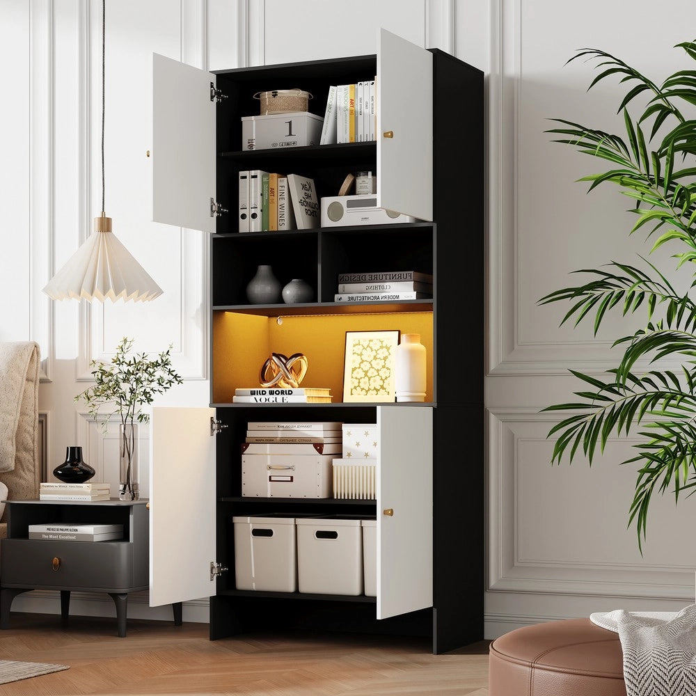 Mobile Multiuso con 4 Ante e 3 Ripiani ¨C MINIMAL ¨C Nero e Bianco, Legno, 80x40x185