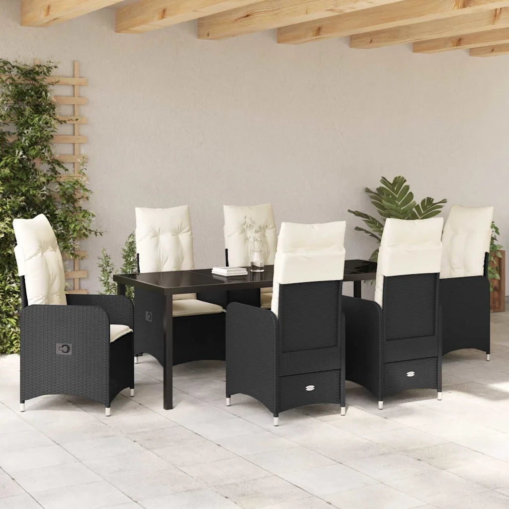 Set da Pranzo per Giardino con cuscino 7 pcs Nero polyrattan 3379637