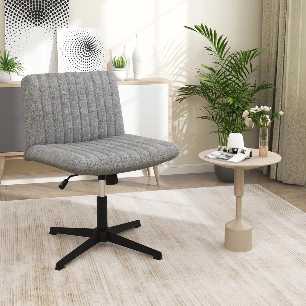 Sedia Ufficio Senza Ruote, Sedia da Scrivania con Sedile Imbottito, con Funzione a Dondolo 100°-120°, Girevole 360°, Altezza Regolabile, Sedia Ergonomica Portata 150 kg (Grigio)
