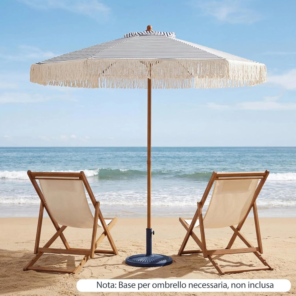 Ombrellone da Spiaggia 200 cm, 6 Stecche in Alluminio, Portatile con Decorazioni, Impermeabile Anti-UV, Antivento per Spiaggia Piscina Cortile (Bianco+Blu)