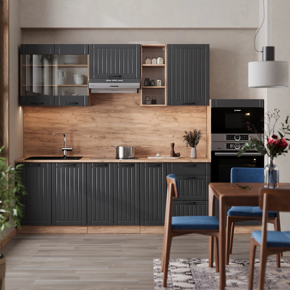 Cucina componibile Fame-Line Grigio scuro/Rovere dorato 280 cm, PL Rovere Vicco