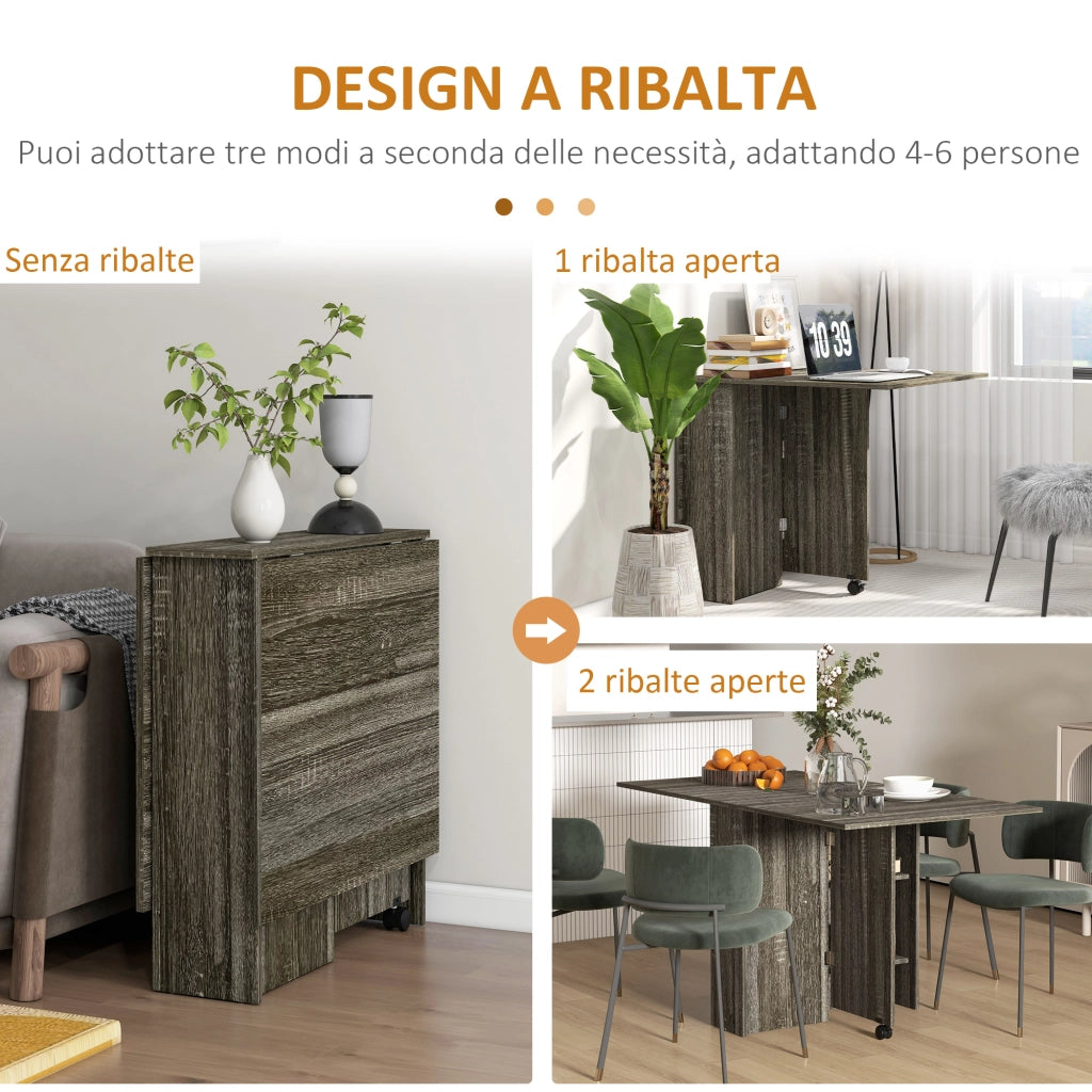 Tavolo Salvaspazio a Ribalta 140x75x74 cm fino a 6 Persone Rivestimento in Melamina Grigio