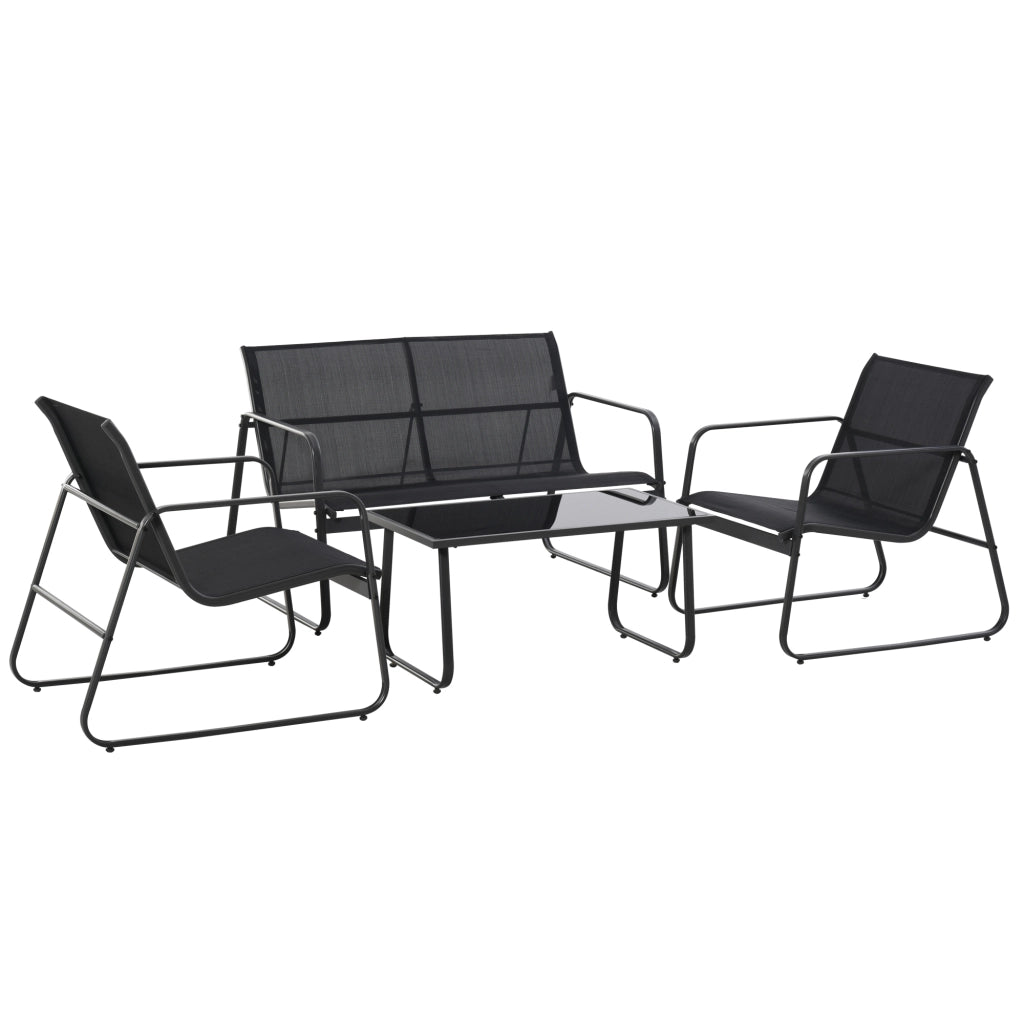 Set Salotto da Giardino 4 Pezzi ¨C Zephmum ¨C Divanetto 2 Posti, 2 Sedie e Tavolino in Vetro, Nero
