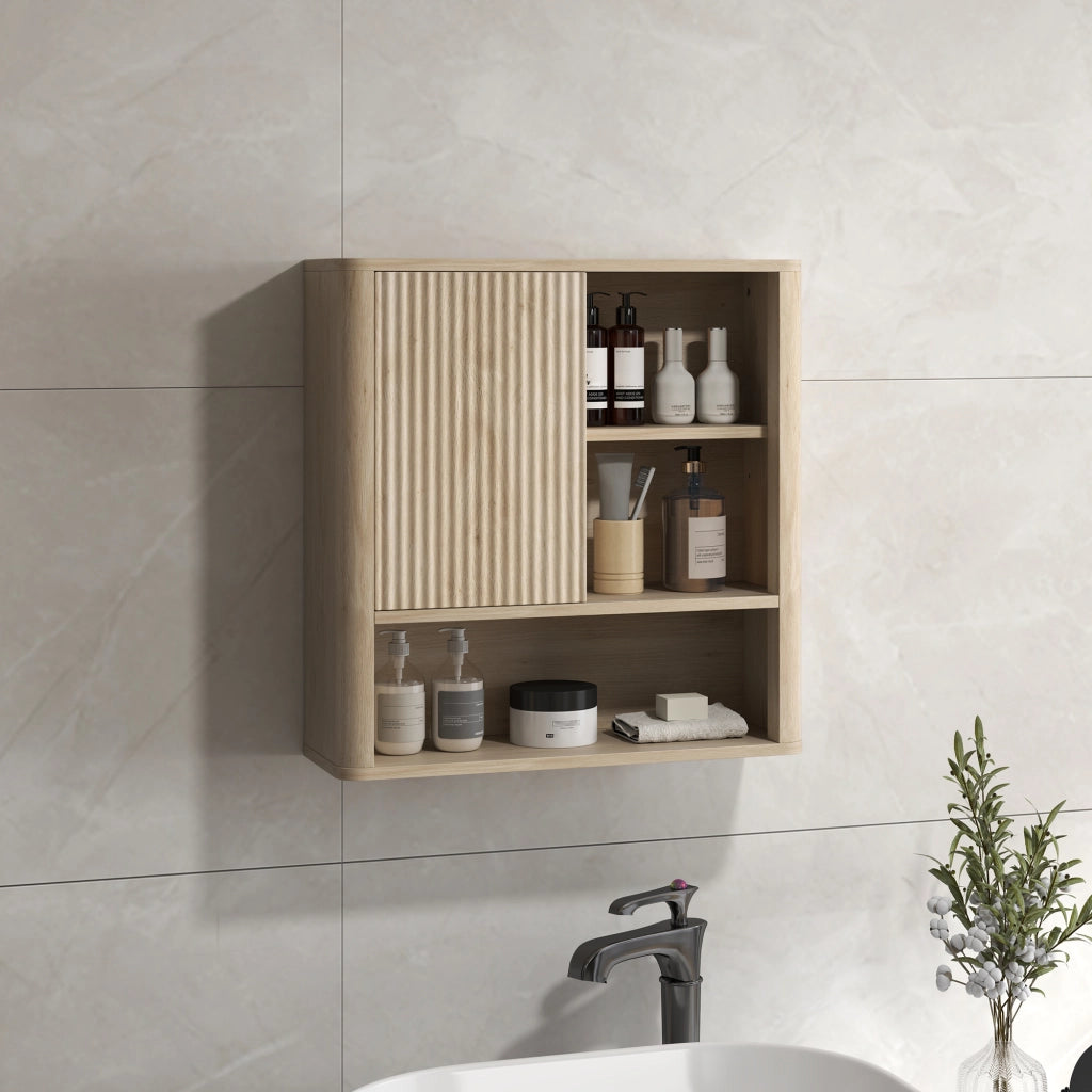 Armadietto Bagno Sospeso con Anta Scorrevole 5 Scomparti Ripiani Regolabili ¨C Minimal ¨C 60x20x62 cm Bianco