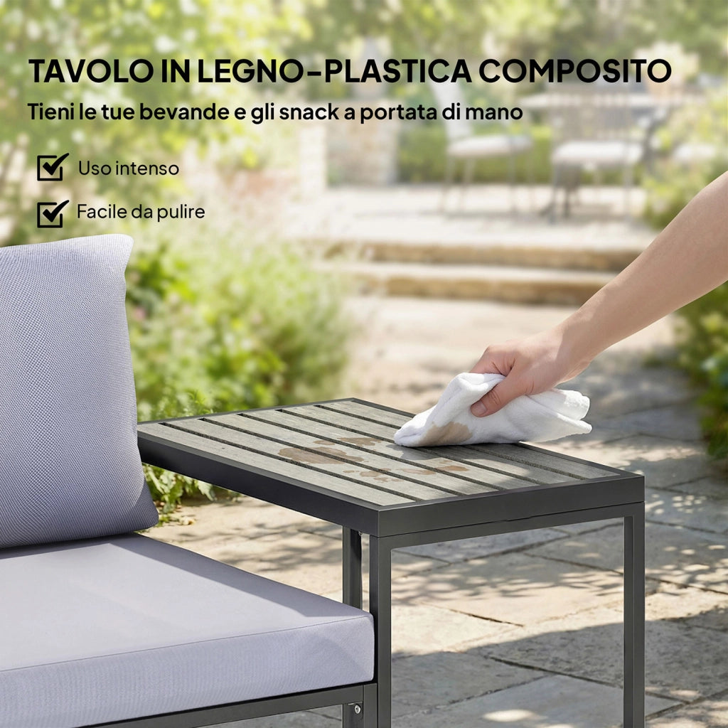 Set 3 Pezzi da Esterno con Tavolo da Giardino e 2 Sedie con Seduta in Texteline e Cuscini Grigio