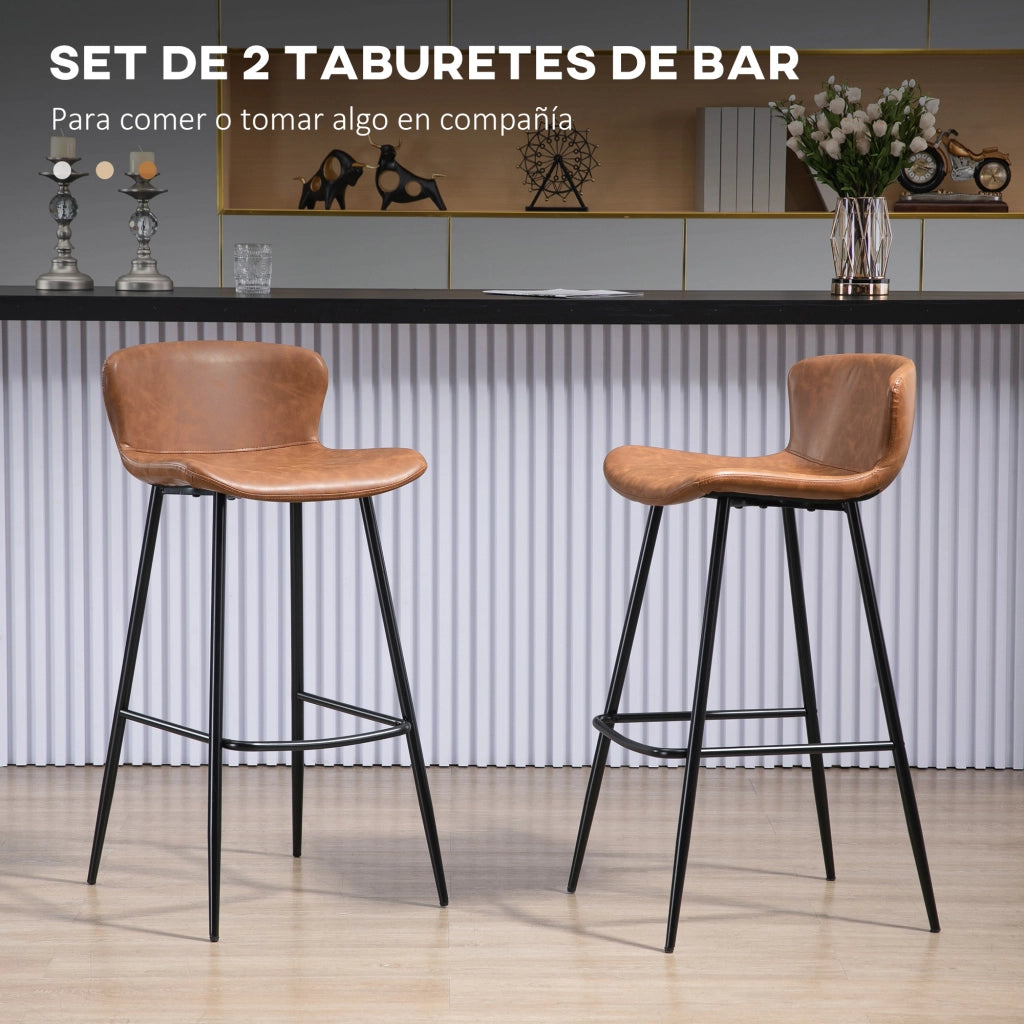 Sgabelli da Bar con Schienale ¨C zephmum ¨C Marrone, PU, 2 Pezzi