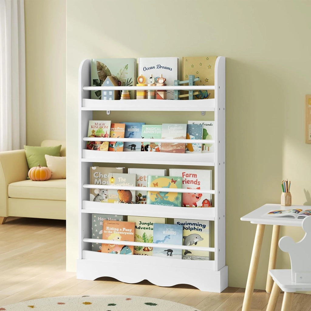 Libreria Montessoriana per Bambini, Scaffale Porta Libri Salvaspazio a 4 Ripiani, Piccola Libreria a Muro in Legno, per Cameretta, Stanza dei Giochi, 80x12x118cm