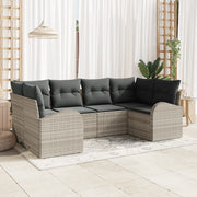 Set di divani da giardino 6 pezzi con cuscini Grigio chiaro Polyrattan