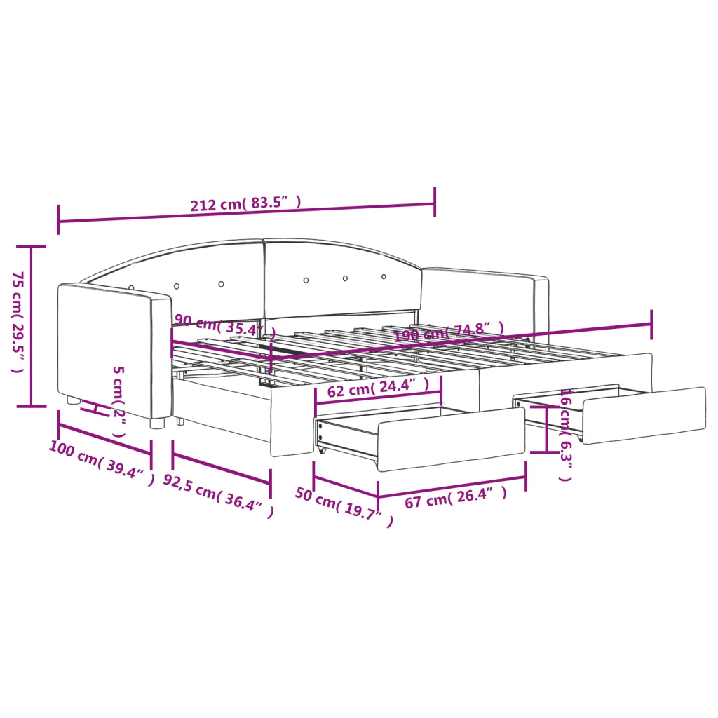 Divano Letto Estraibile con Cassetti-Sofa Letto-Daybed Nero 90x190 cm in Velluto 699400