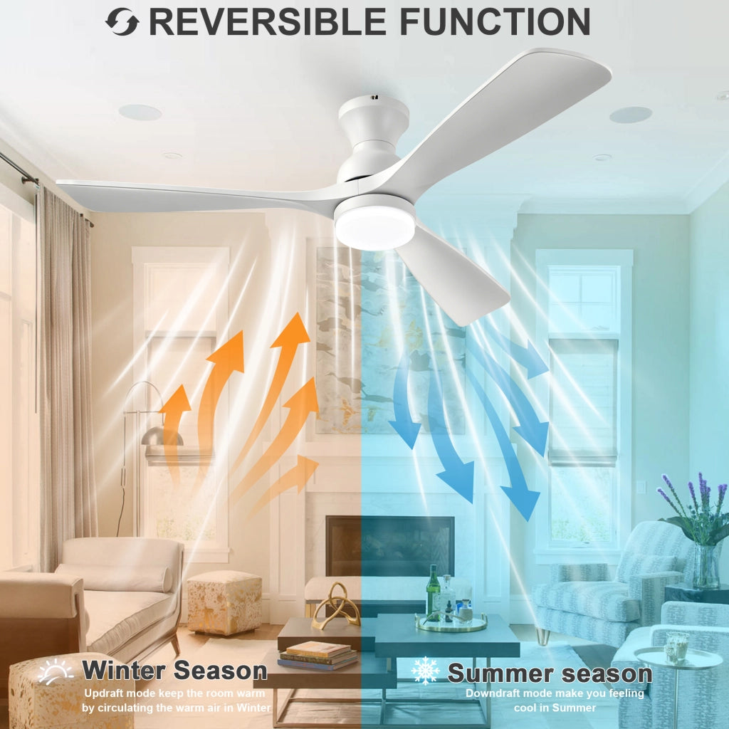 Ventilatore da soffitto bianco 52 pollici con illuminazione e telecomando, 3 pale legno massello, 3CCT dimmerabile, 6 velocit¨¤ silenzioso