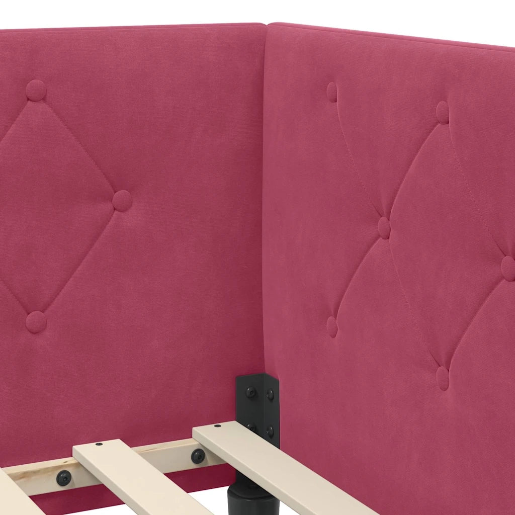 Cornice del letto ad angolo Rosso Vino 90 x 200 cm Velluto