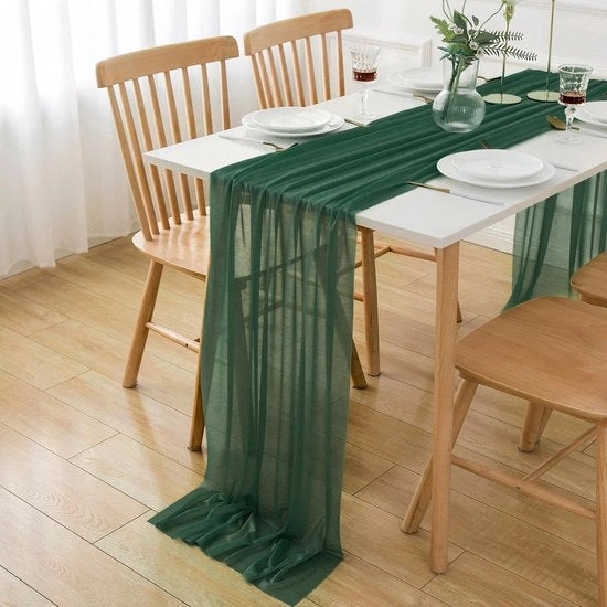 Decorazione da tavola chiffon donkergroen 3m x 70cm decorativa tovaglia da tavola tule decorativa stoffa