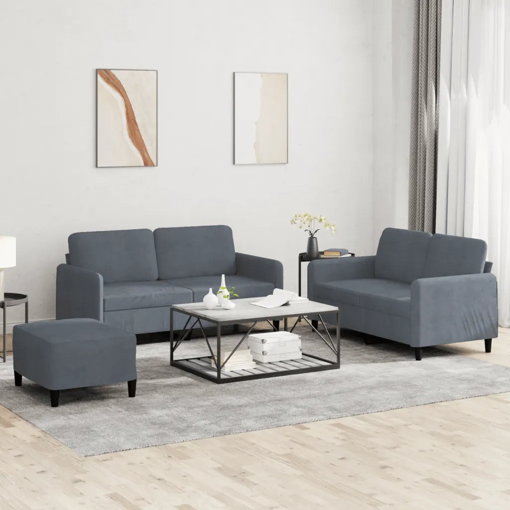 Set di Divani 3 pz Grigio Scuro in Velluto 3201985