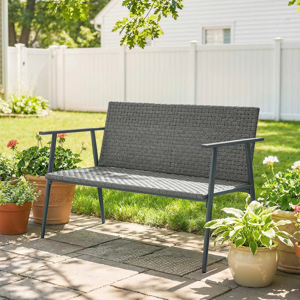 Divano da Giardino 2 Posti in Resina e Acciaio ¨C zephmum ¨C Grigio 110x58x78cm