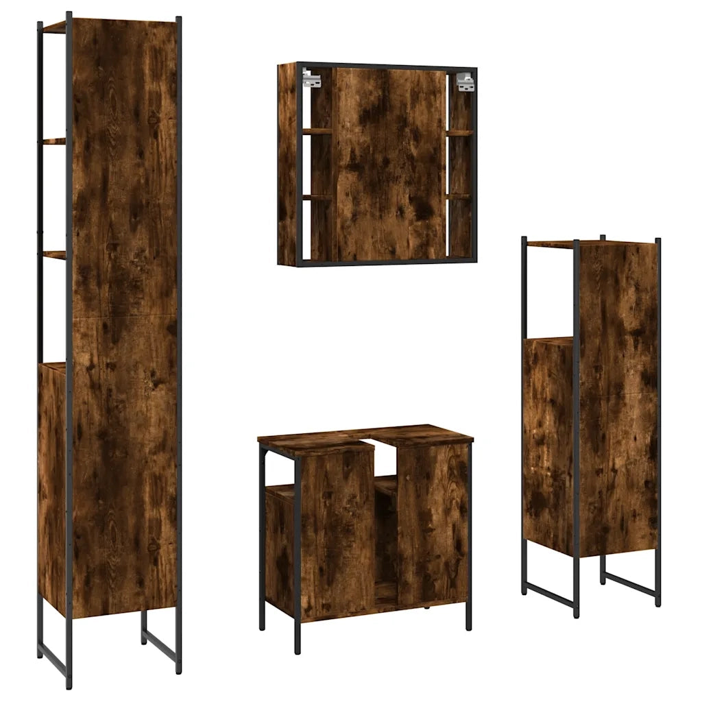 Set Mobili da Bagno 4 pz Rovere Fumo in Legno Multistrato 3214767