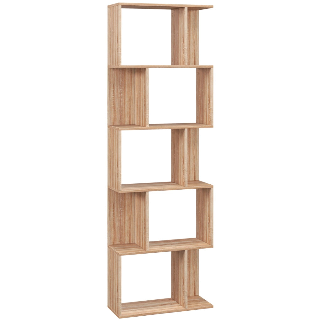 Mobile Libreria in Legno a 5 Ripiani con Divisorio, 60x24x184.5 cm, Color Legno