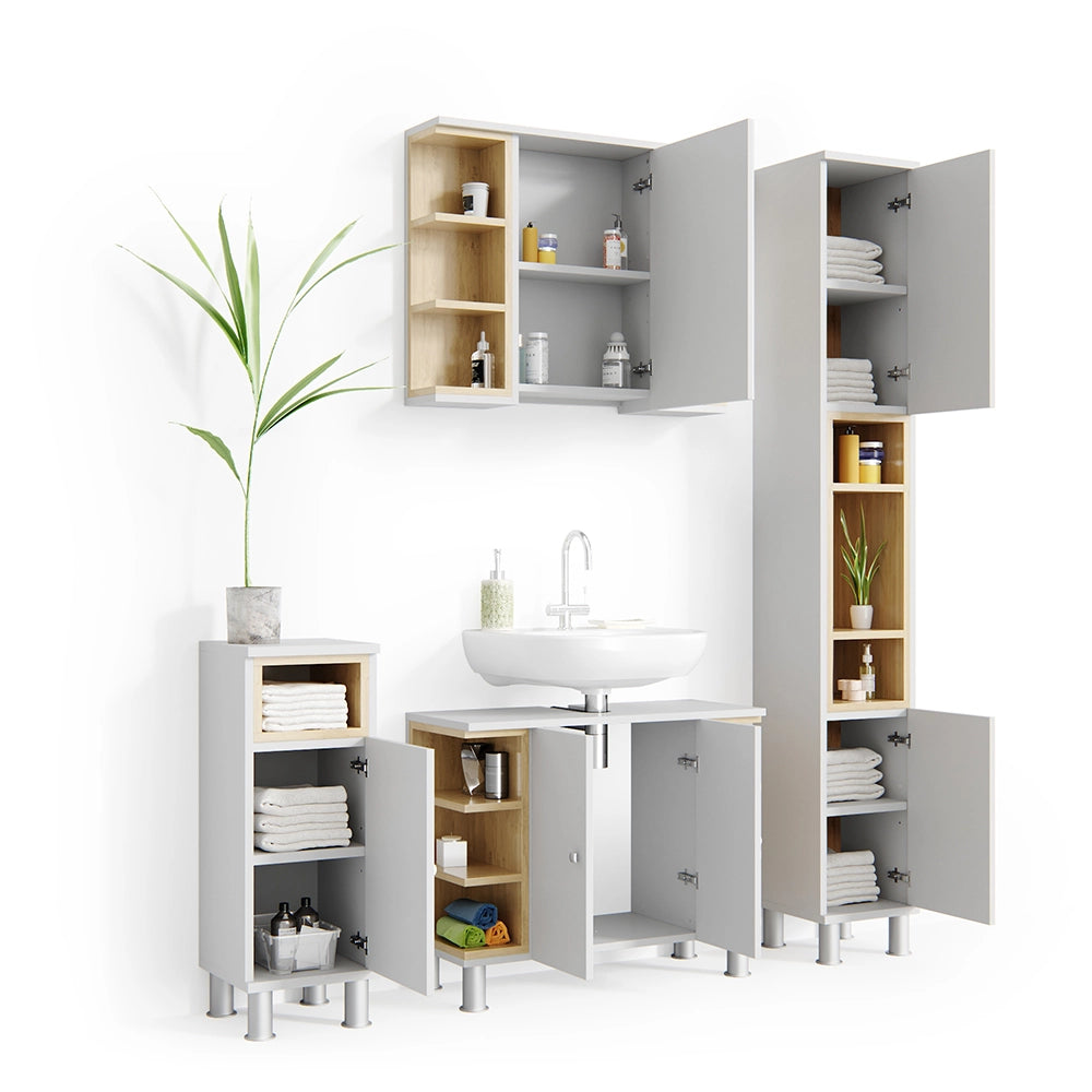 Vicco Set mobili bagno Bianco/Sonoma 4 parti