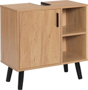 Cassa Sotto Vasca - Mobile Per Bagno - Cassetto Sotto Vasca - Cassetto Sotto Vasca Con Apertura - 60x30x60,5cm - Finestra in Legno di Quercia con Dettagli in Nero