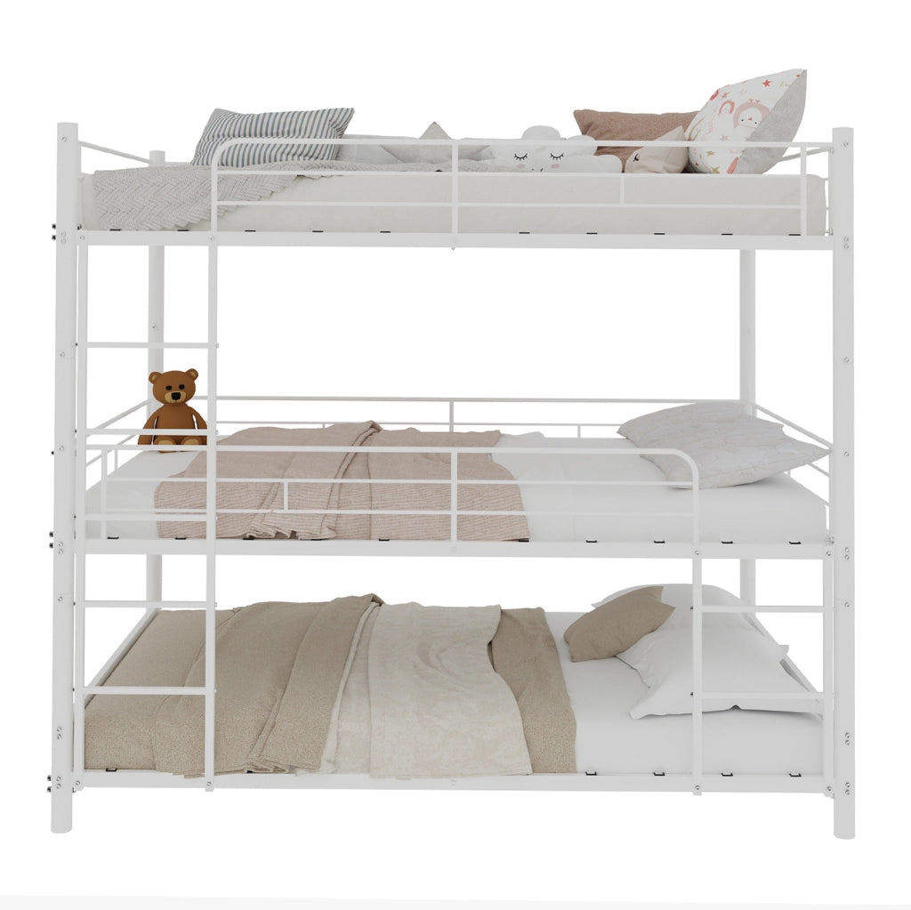 Letto a castello a tre posti 90x190 cm con due scale integrate in ferro bianco