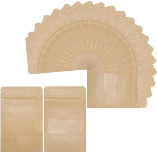 100 sacchetti di carta con chiusura a pressione, Burlywood, riutilizzabili, piccoli sacchetti per semi con finestra