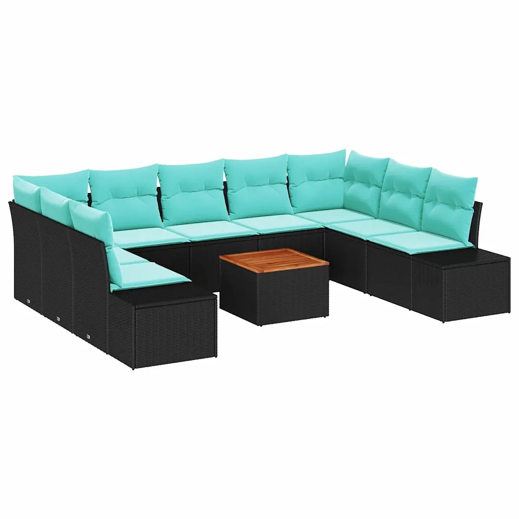Set Divano da Giardino 10 pz Nero e turchese 3356674