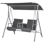 Dondolo 2 Posti con Tavolino e Portabicchieri 175x110x165 cm in Metallo e Poliestere Grigio