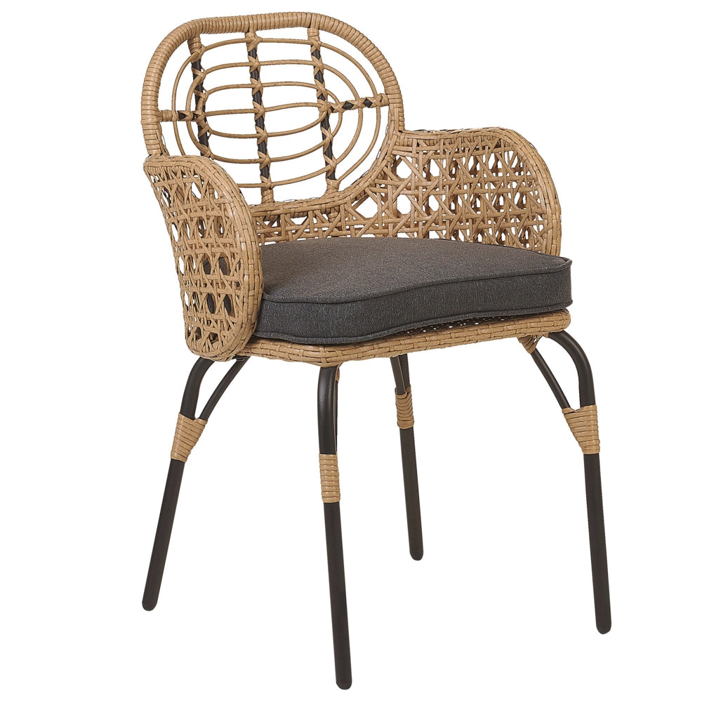 Set di 2 sedie in rattan con cuscino di seduta naturale intrecciato stile boho esterno interno giardino