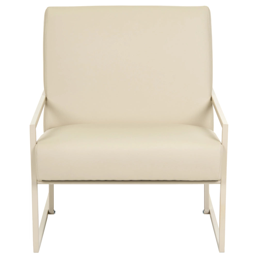 Poltrona in ecopelle PU beige con schienale e braccioli struttura in ferro beige stile moderno e glamour per il soggiorno