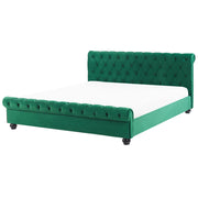 Letto ad acqua 160 x 200 cm in velluto verde smeraldo con testiera trapuntata glamour