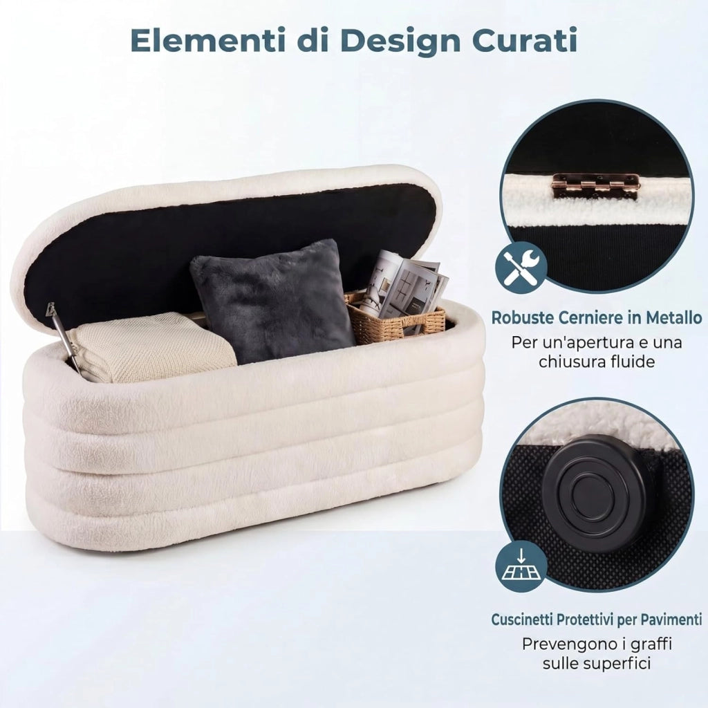 Poggiapiedi Contenitore con Ampio Interno da 108,5 L, Sedia Imbottito per Interno, Sgabello Portaoggetti per Camera da Letto, Soggiorno e Studio, 123,5 X 46 X 42,5 CM, Beige