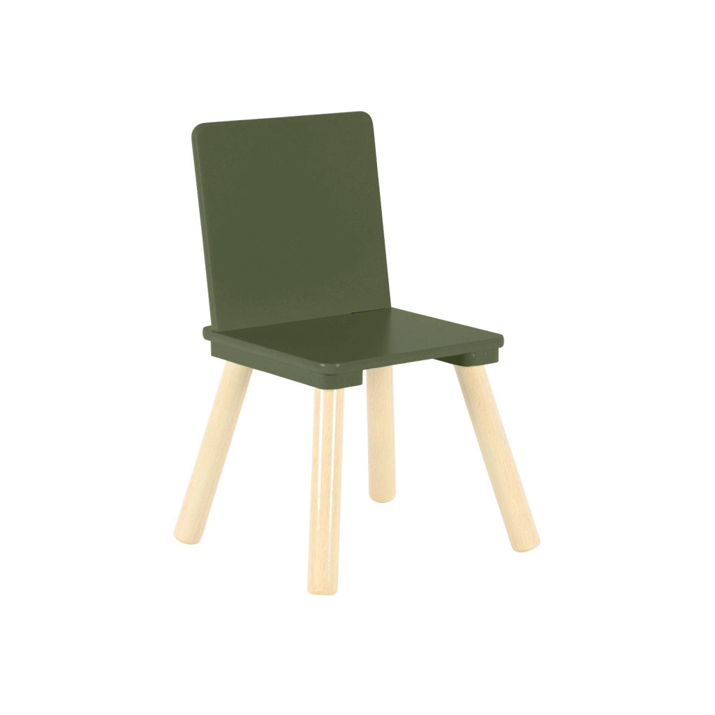 Tavolo quadrato per bambini con 2 sedie, verde oliva