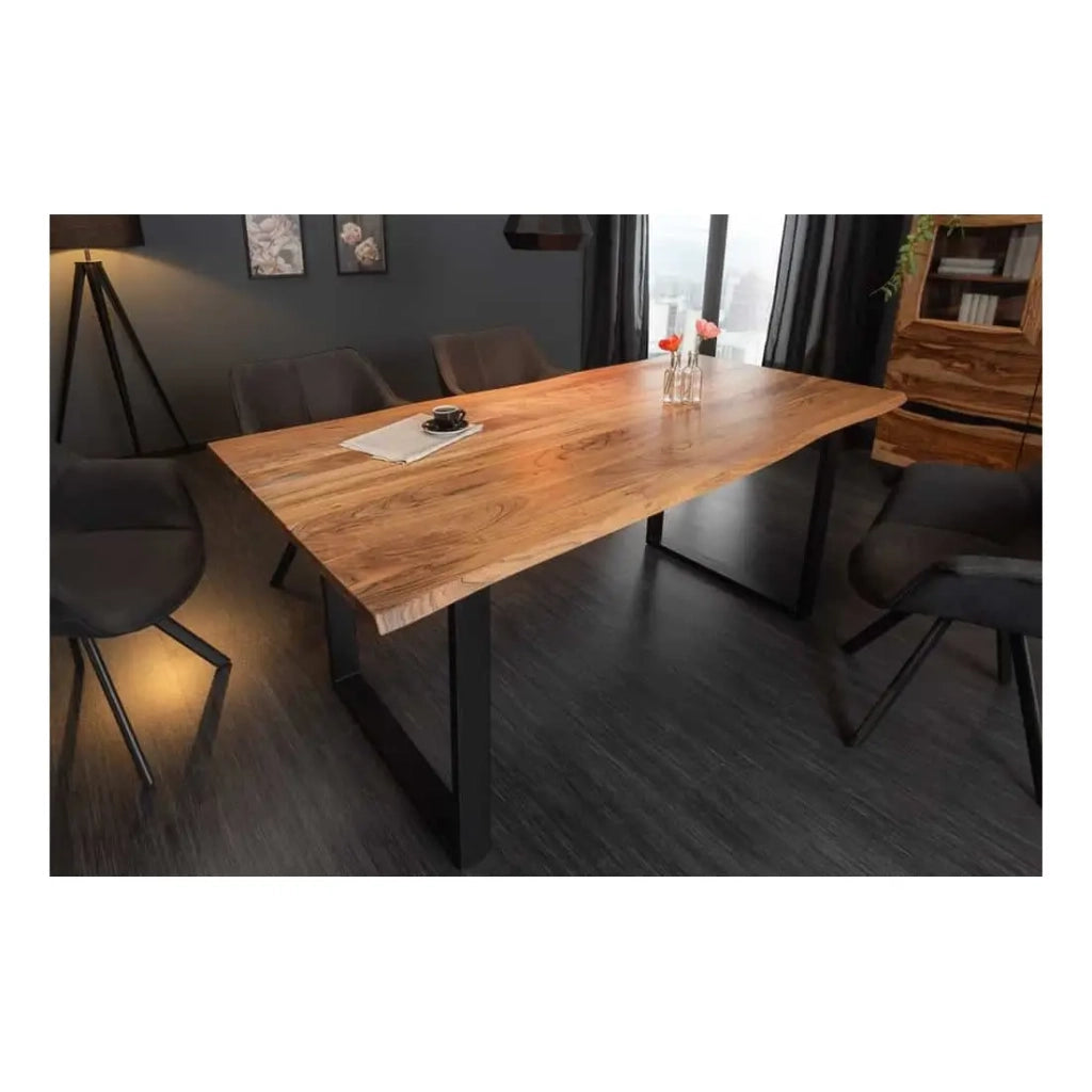 Tavolo da pranzo ARKAYA 180 cm – Piano in legno di acacia selvatica verniciato e gambe in metallo nero a U – Stile industriale